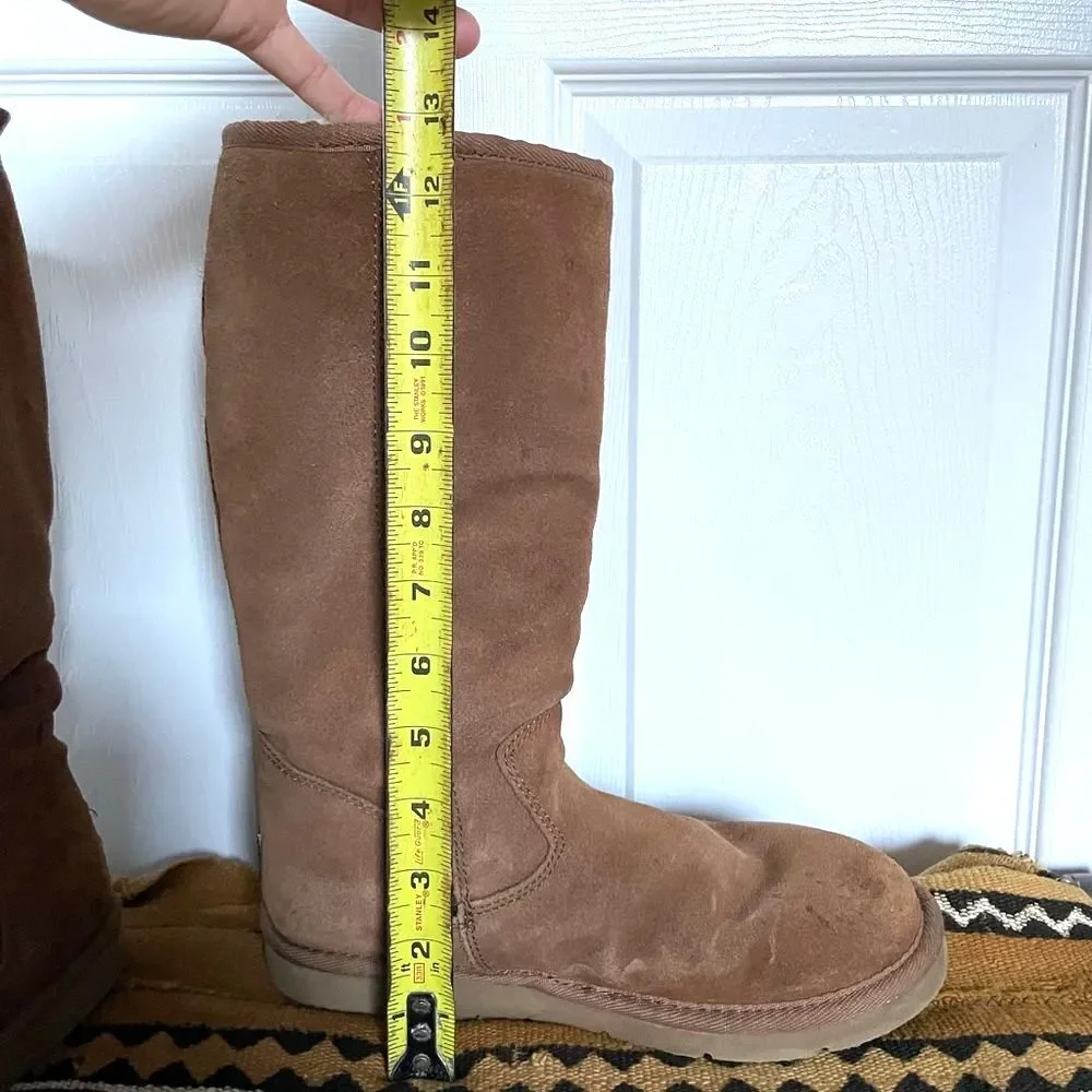 Ugg Chestnut Brown Zip-Up Tall Sheepskin Shearling Boots, Size 7